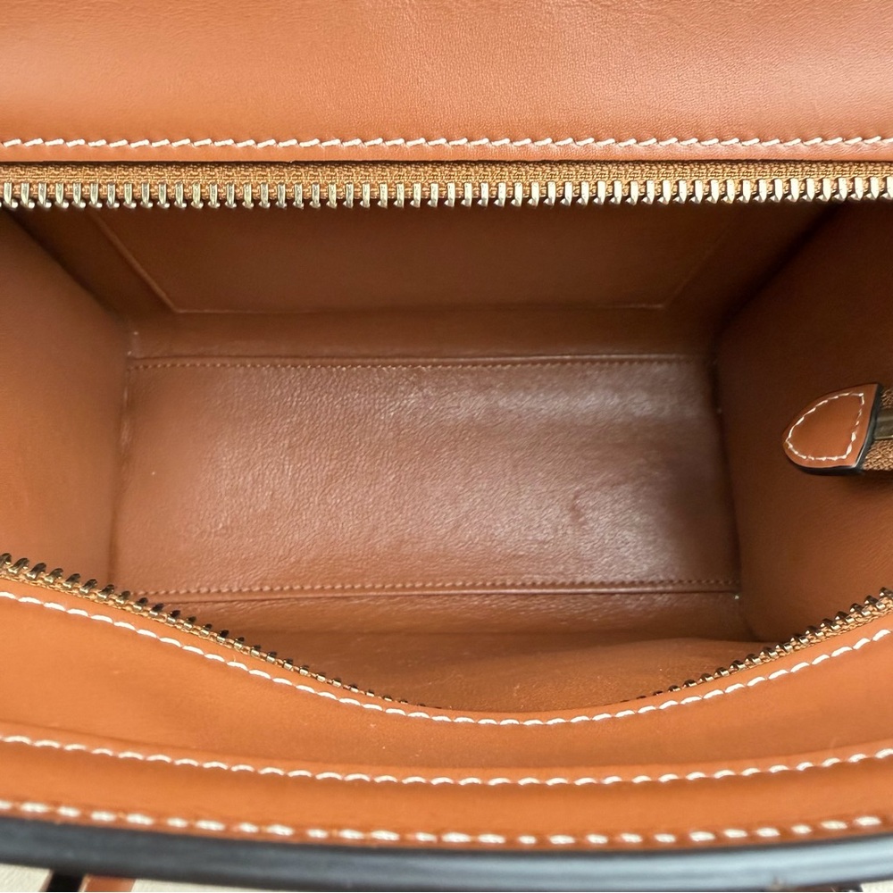 Celine Nano Luggage 2Way Blue Canvas (Denim-Style) Tan Leather Crossbody Bag - Picture 15 of 17